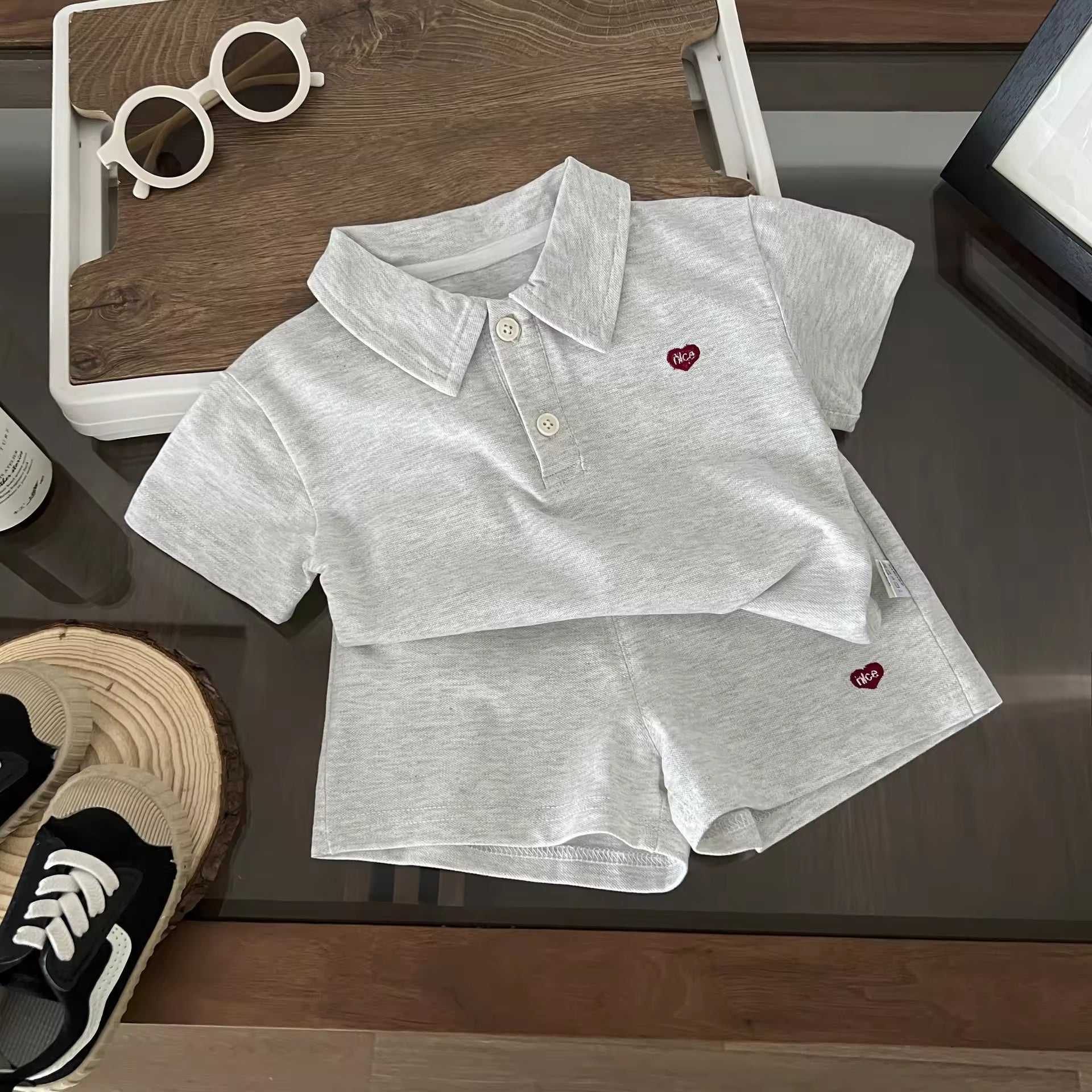 Boys' Preppy POLO Shirt Set Children's Handsome Casual Two-piece Children's Lapel Short-sleeved Shorts