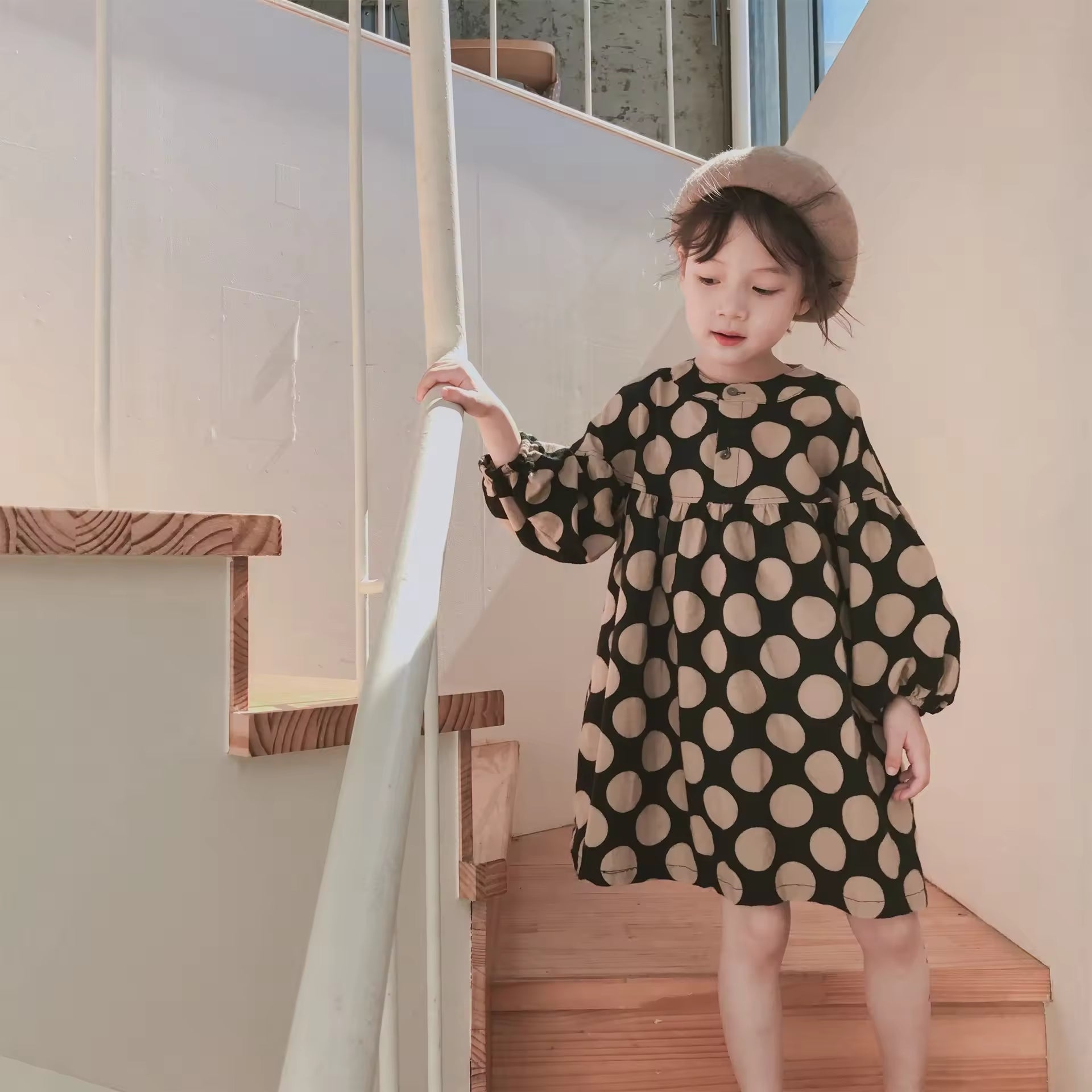 Korean Polka Dot Dress Princess Dress 2025 Autumn New Children's Clothing Long Sleeve Dress