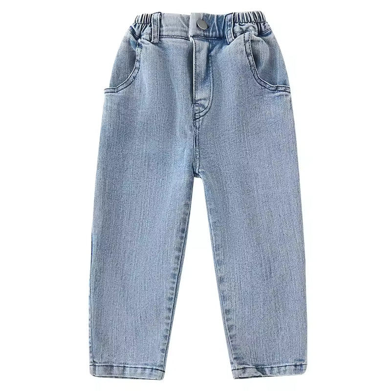 Children's Casual Soft Jeans Boys and Girls Elastic Feet Denim Pants with Smoke Tube Trousers Spring Autumn Fashion Wear