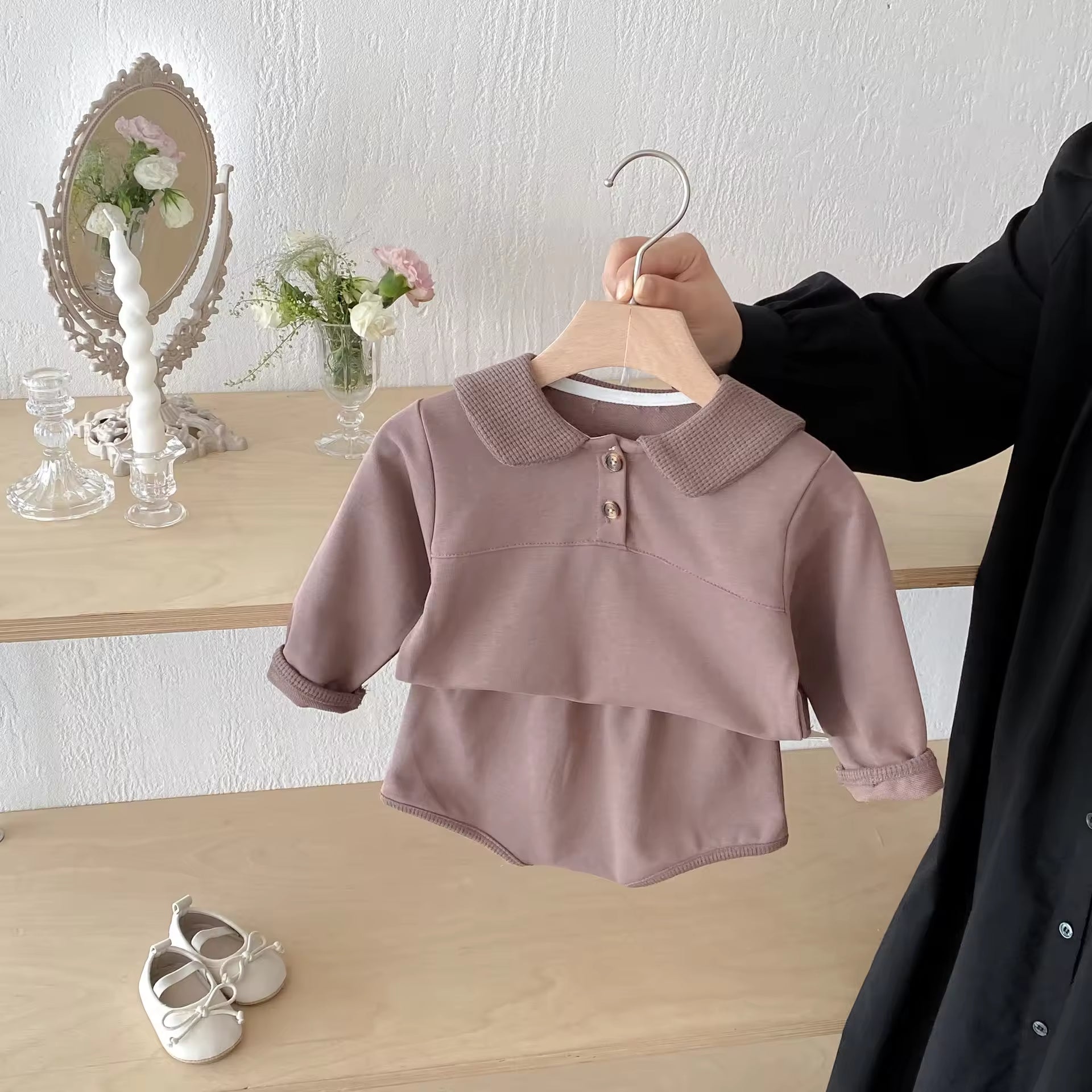 Baby Girl's Clothing Set Spring and Autumn Suit Western-style Cute Outfit Solid Breathable Sweatshirt Bread Pants Two-piece Set