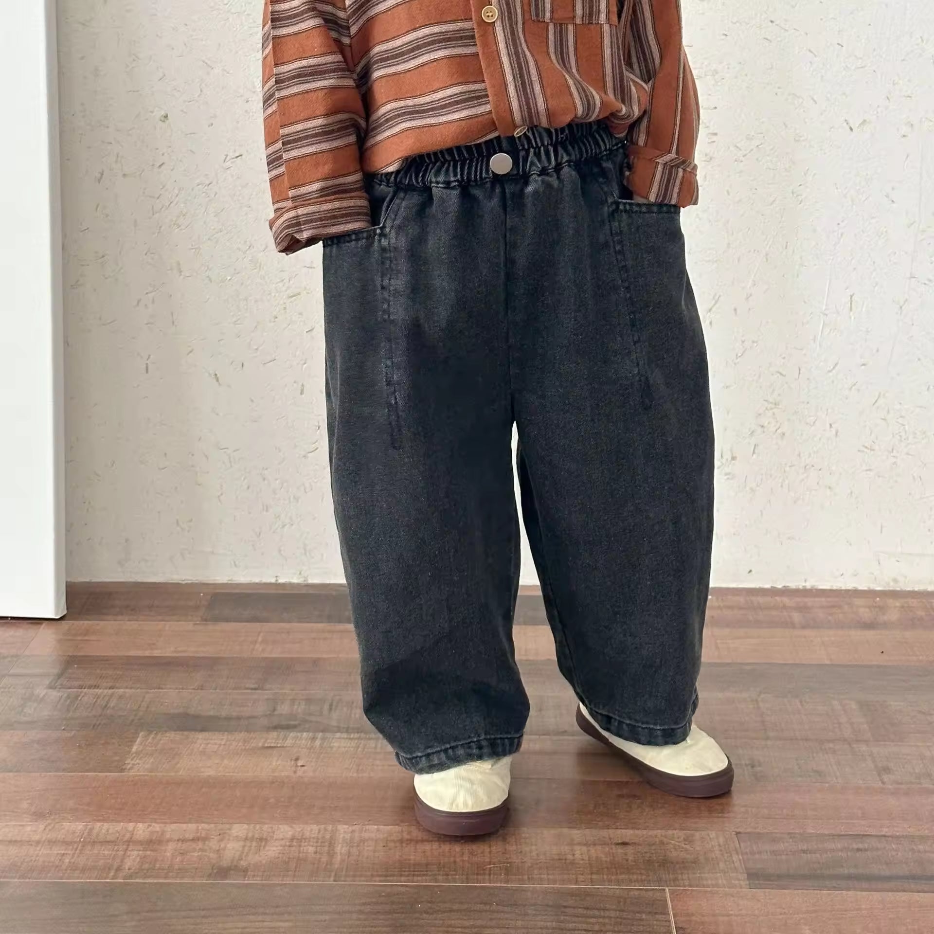 Children Soft Jeans Girls' Wide-leg Pants 2025 New Spring and Autumn Boys Spring Clothing Baby Leisure Straight-leg Pants