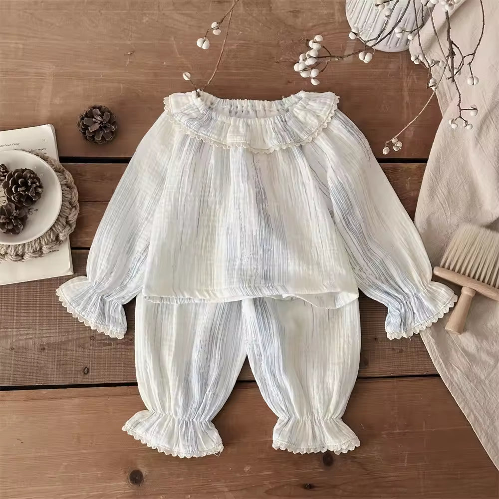 INS Style Spring and Summer Korean Version Infant Clothes Casual Baby Pajamas Long Sleeve Cotton Gauze Sweet Loose Baby Suit