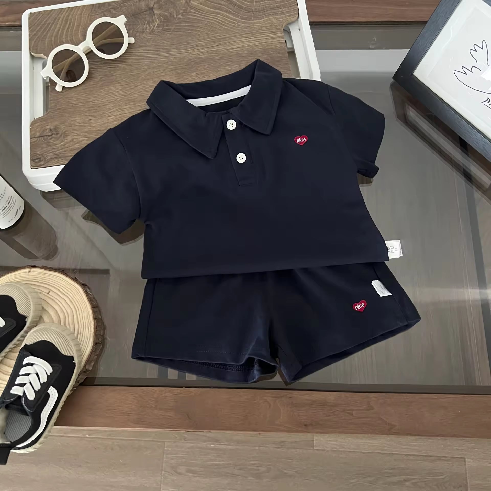Boys' Preppy POLO Shirt Set Children's Handsome Casual Two-piece Children's Lapel Short-sleeved Shorts