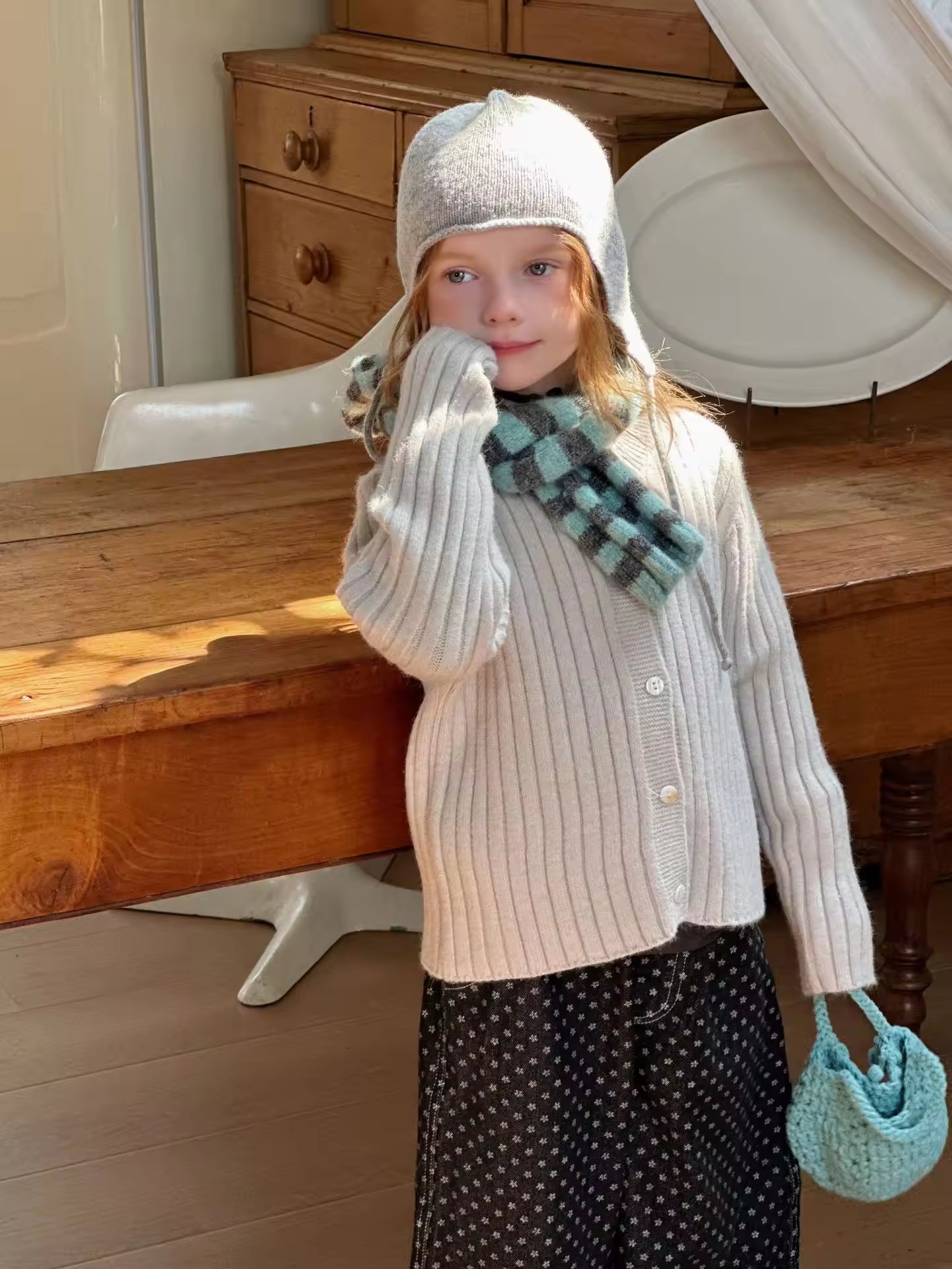 Girls' Sweater Cardigan Children's Autumn and Winter New Korean-style Striped Coat Casual Knitted Sweater Top