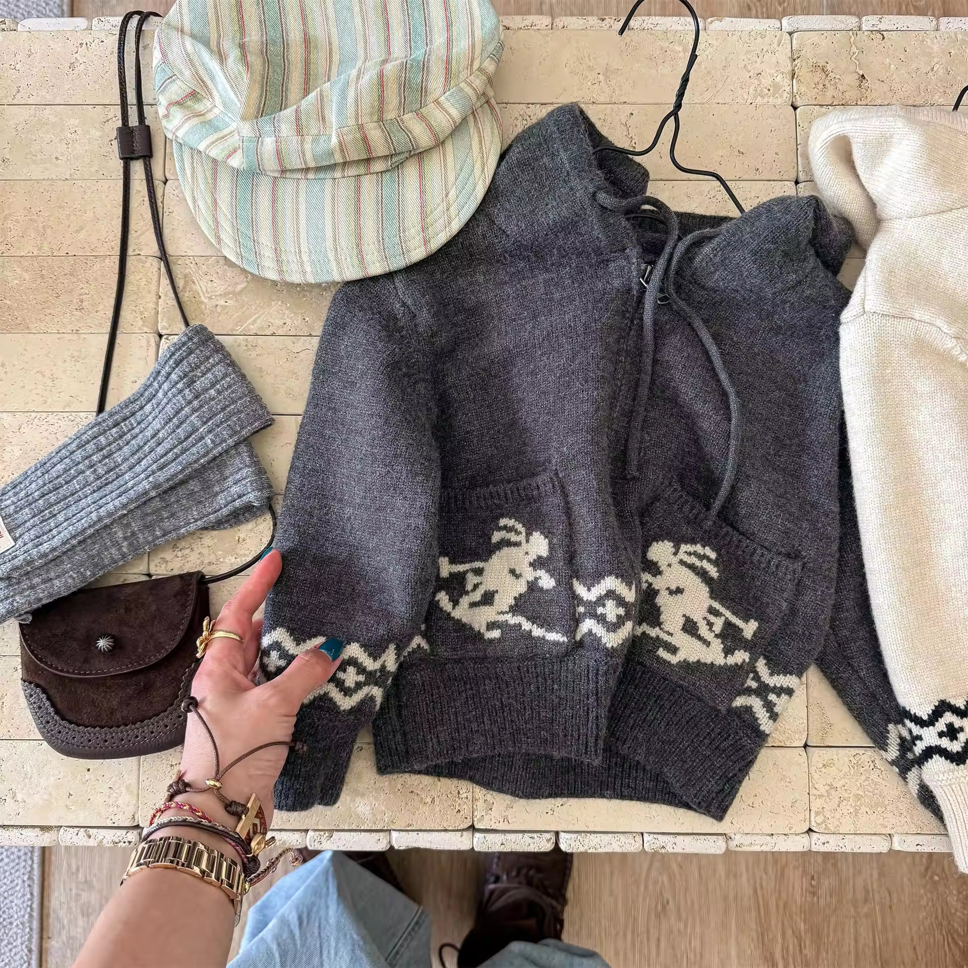 2025 Children's Clothes Autumn and Winter Casual Hooded Acrylic Thick Korean Style Sweater Cardigan Tops