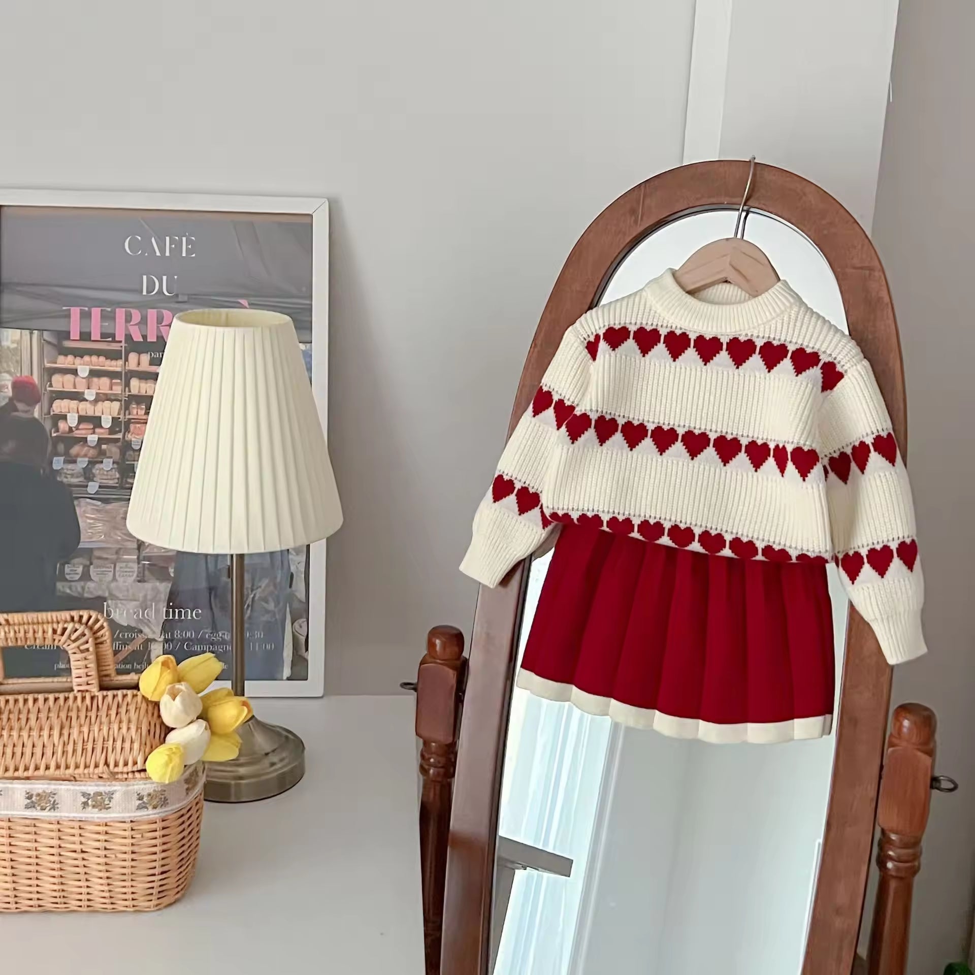 2025 Autumn and Winter New Style Baby Girl Clothing Set Girls Western Style Love Jacquard Knitted Baby Girl Two-Piece Set