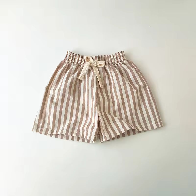 Spring and Summer Boys and Girls Linen Cotton Striped Shorts Cute Baby Casual Pants Loose Breathable Pants Children's Wear